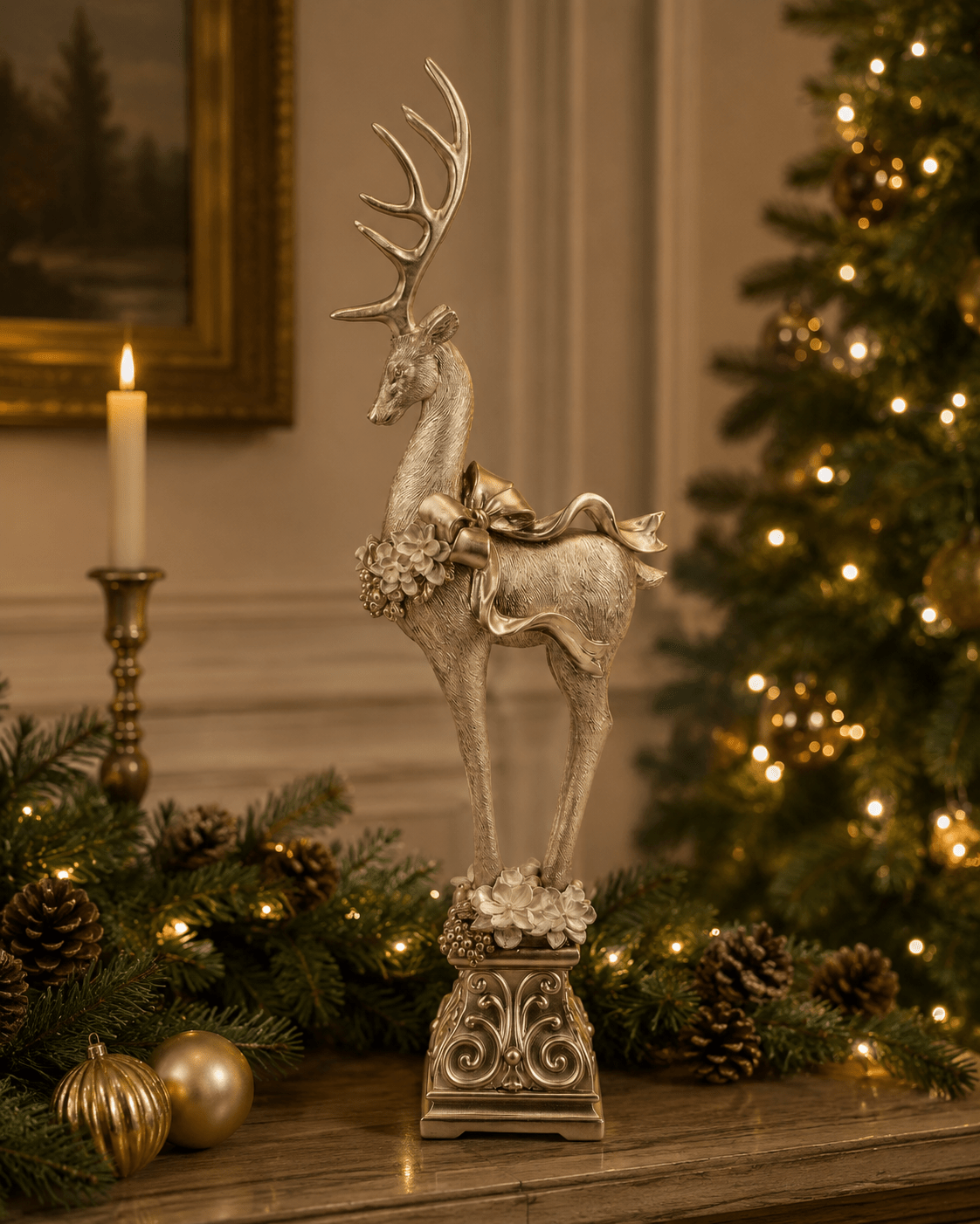 Champagne Deer on Pedestal 52cm - Pure Apotheca