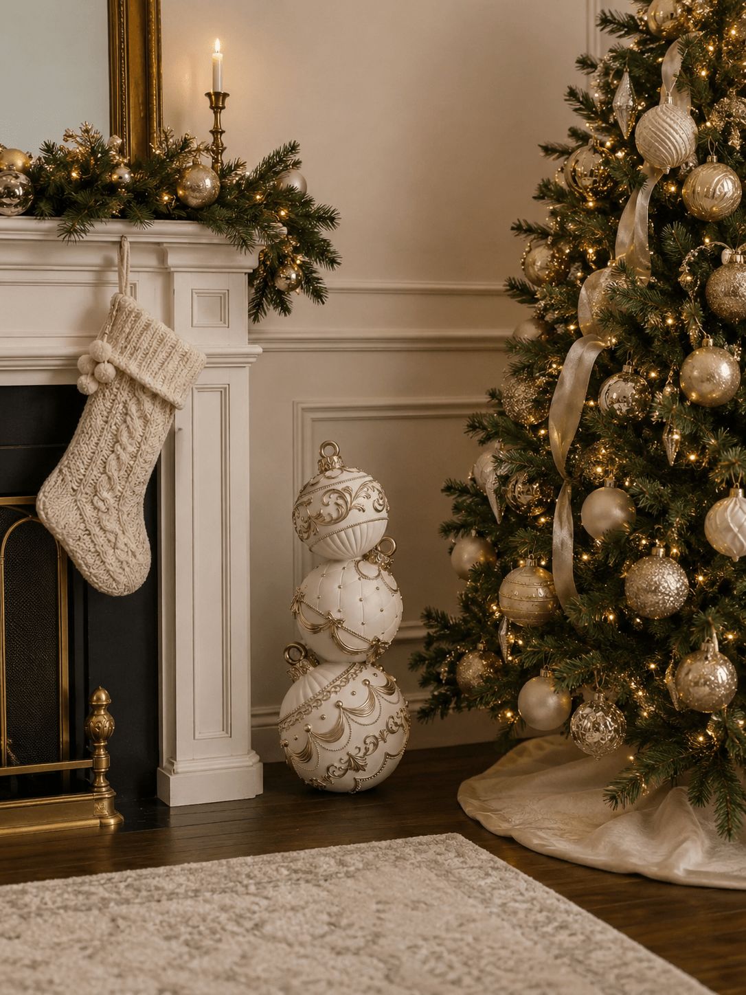 Champagne Ivory Bauble Ball Stack 61cm - Pure Apotheca