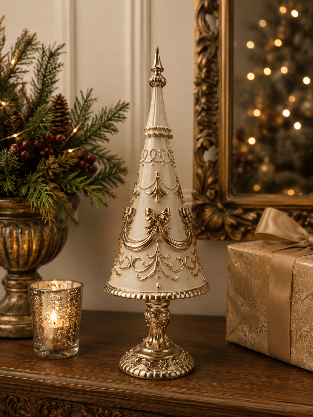 Champagne Ivory Christmas Tree 37cm - Pure Apotheca