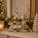 Champagne Sitting Reindeer with Bow 49cm - Pure Apotheca
