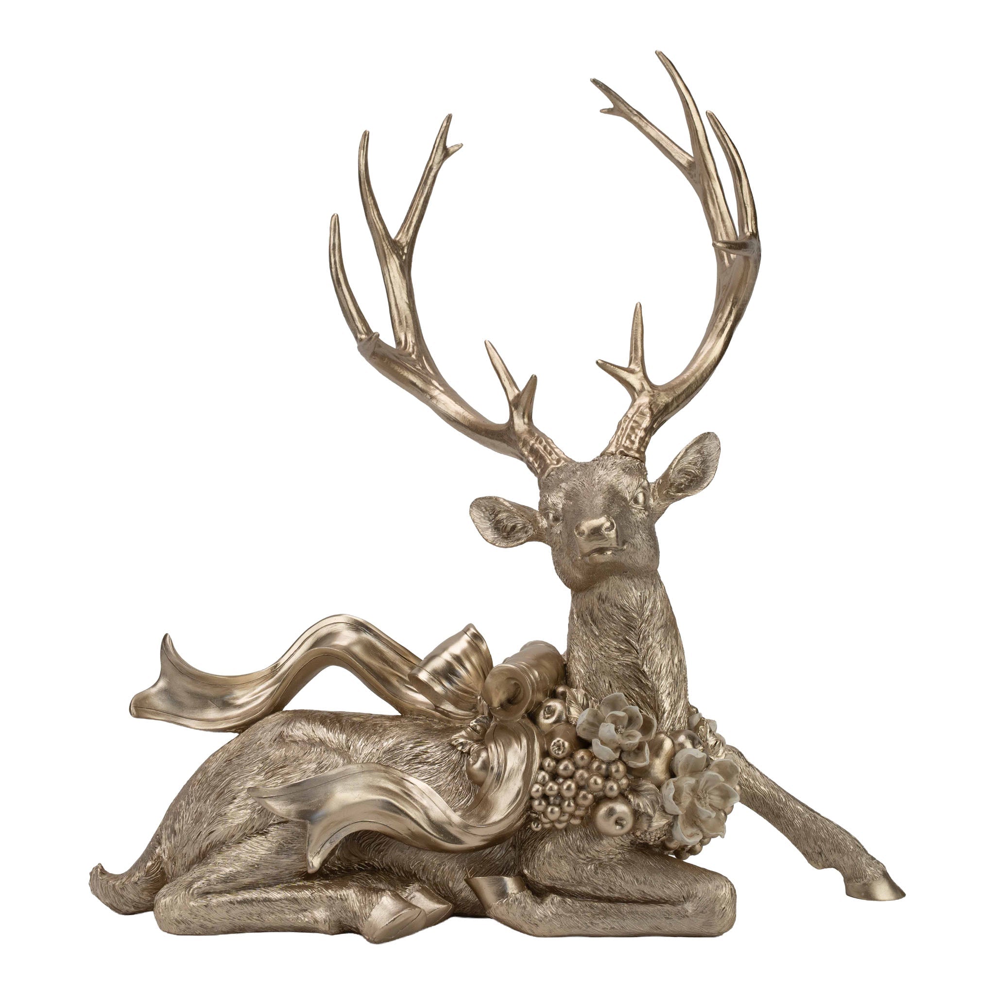 Champagne Sitting Reindeer with Bow 49cm - Pure Apotheca