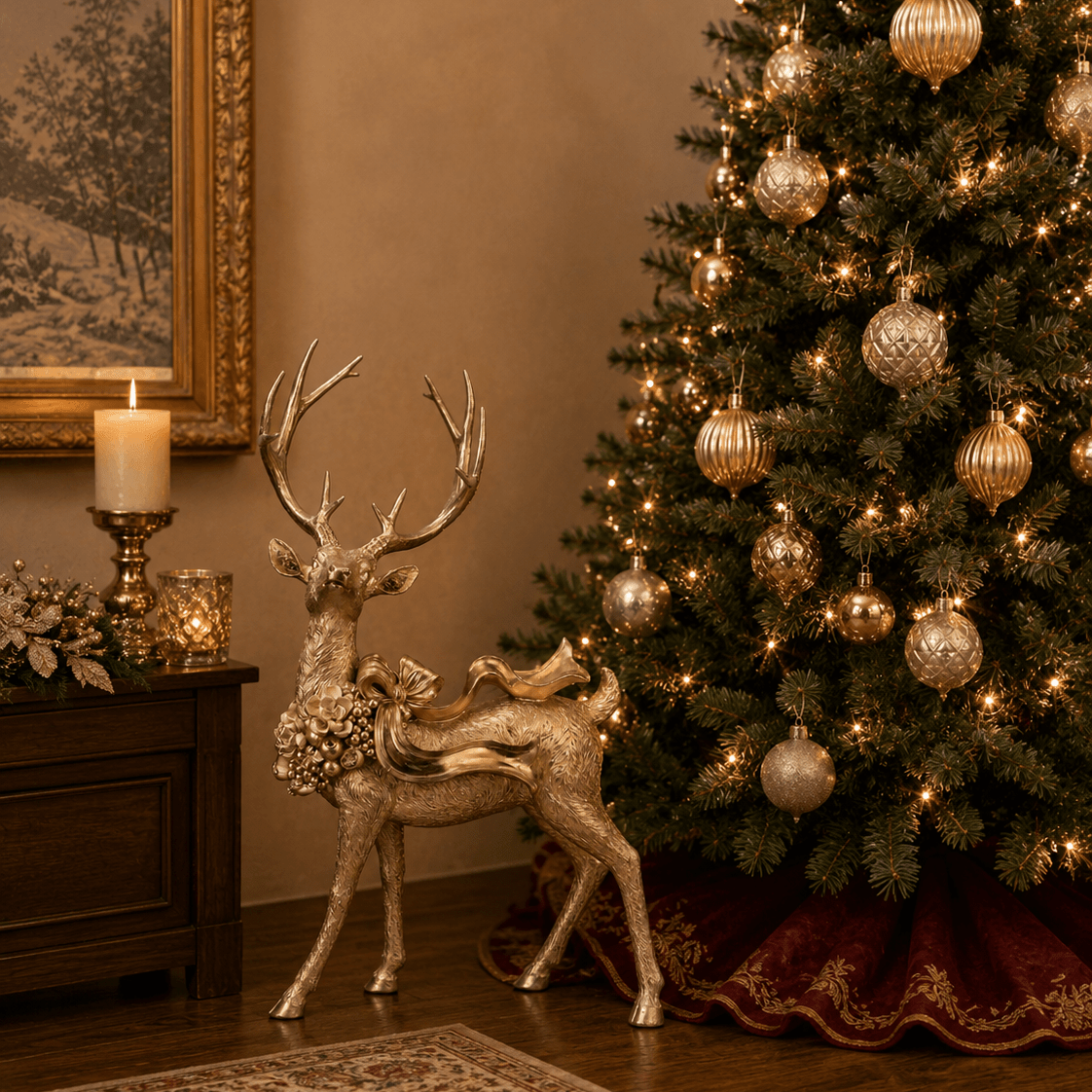 Champagne Standing Reindeer with Bow 70cm - Pure Apotheca
