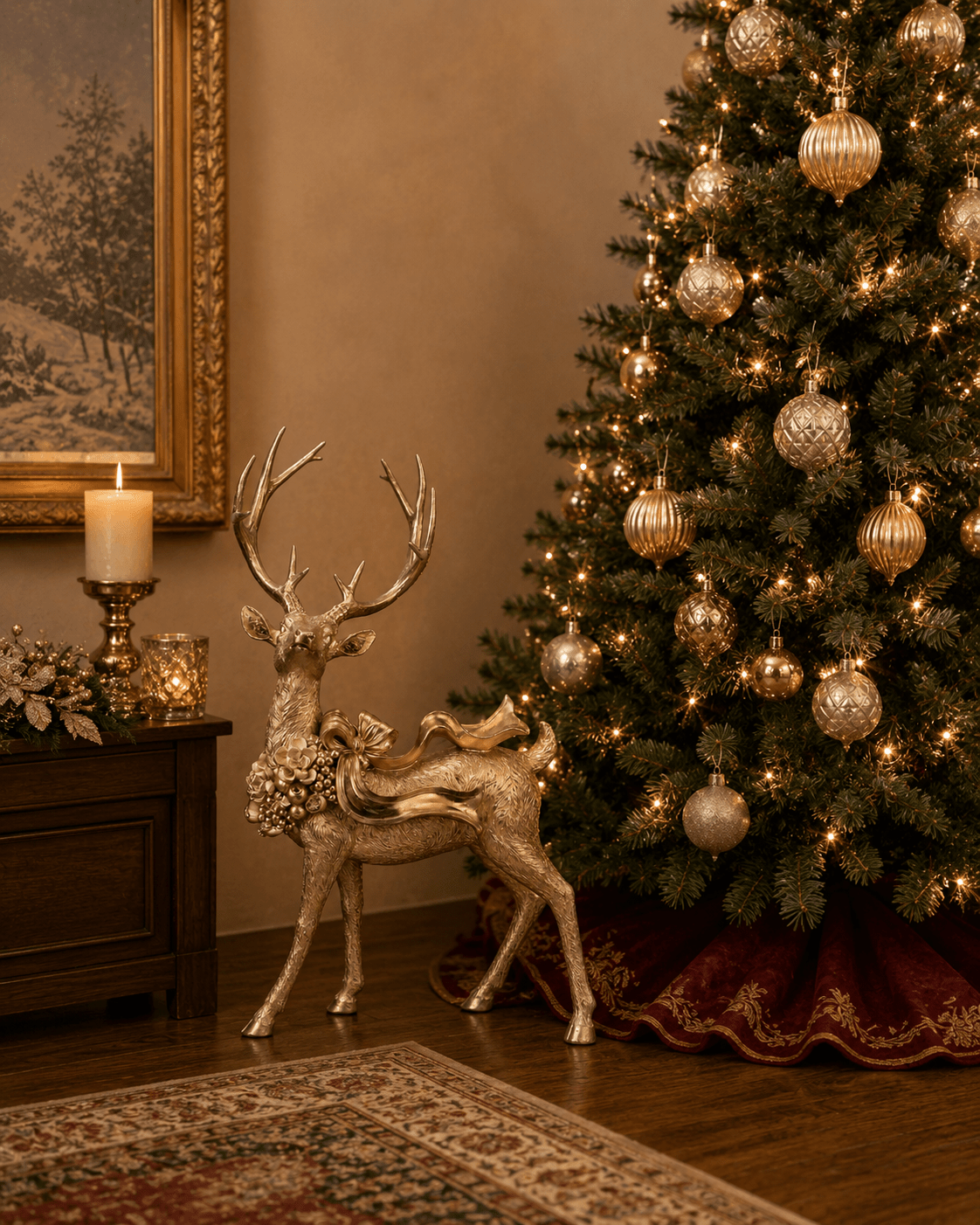 Champagne Standing Reindeer with Bow 70cm - Pure Apotheca