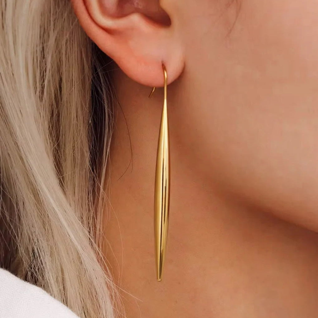 Charlotte Gold Long Slender Teardrop Earrings - Pure Apotheca