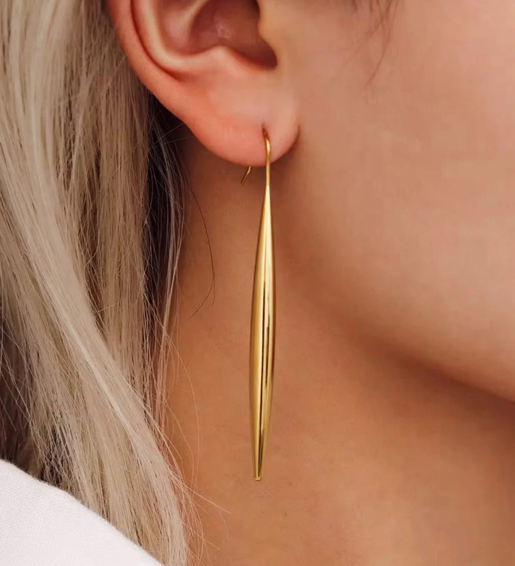 Charlotte Gold Long Slender Teardrop Earrings - Pure Apotheca