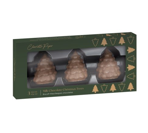 Charlotte Piper Milk Chocolate Biscoff filled Christmas Trees 3pc 45g - Pure Apotheca