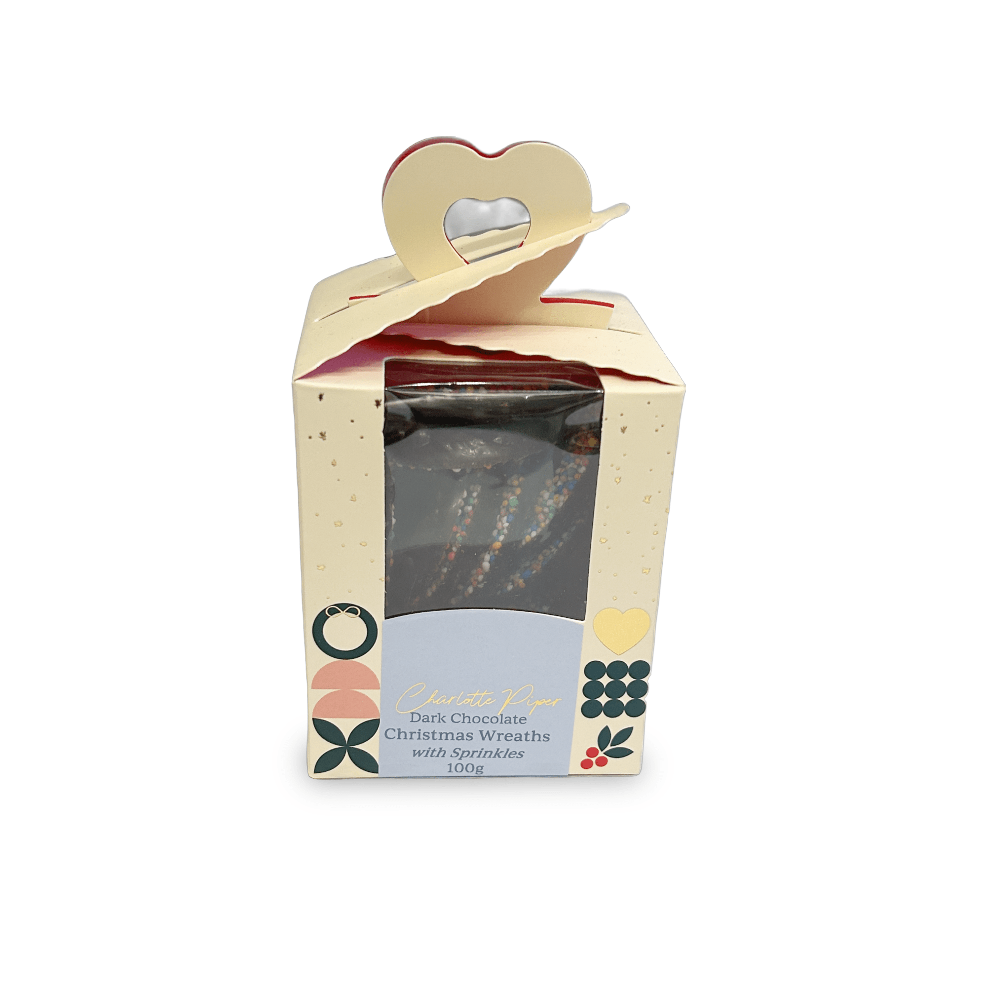 Charlotte Piper Xmas Box Dark Chocolate Christmas Wreaths with Sprinkles 100g - Pure Apotheca