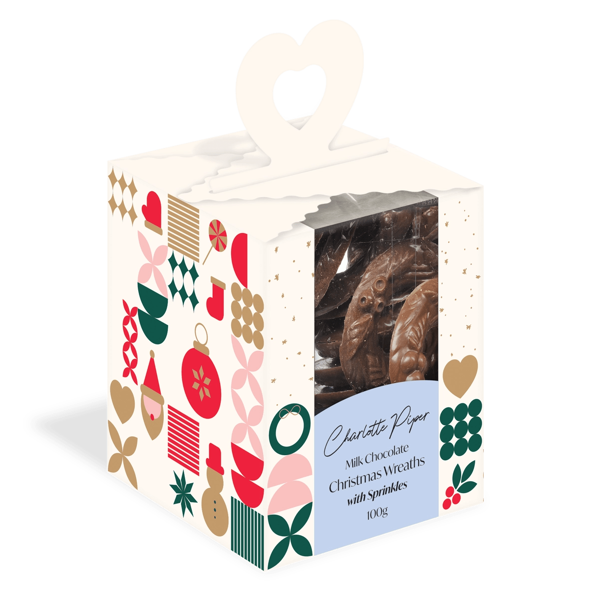 Charlotte Piper Xmas Box Milk Choc Christmas Wreaths with Sprinkles 100g - Pure Apotheca