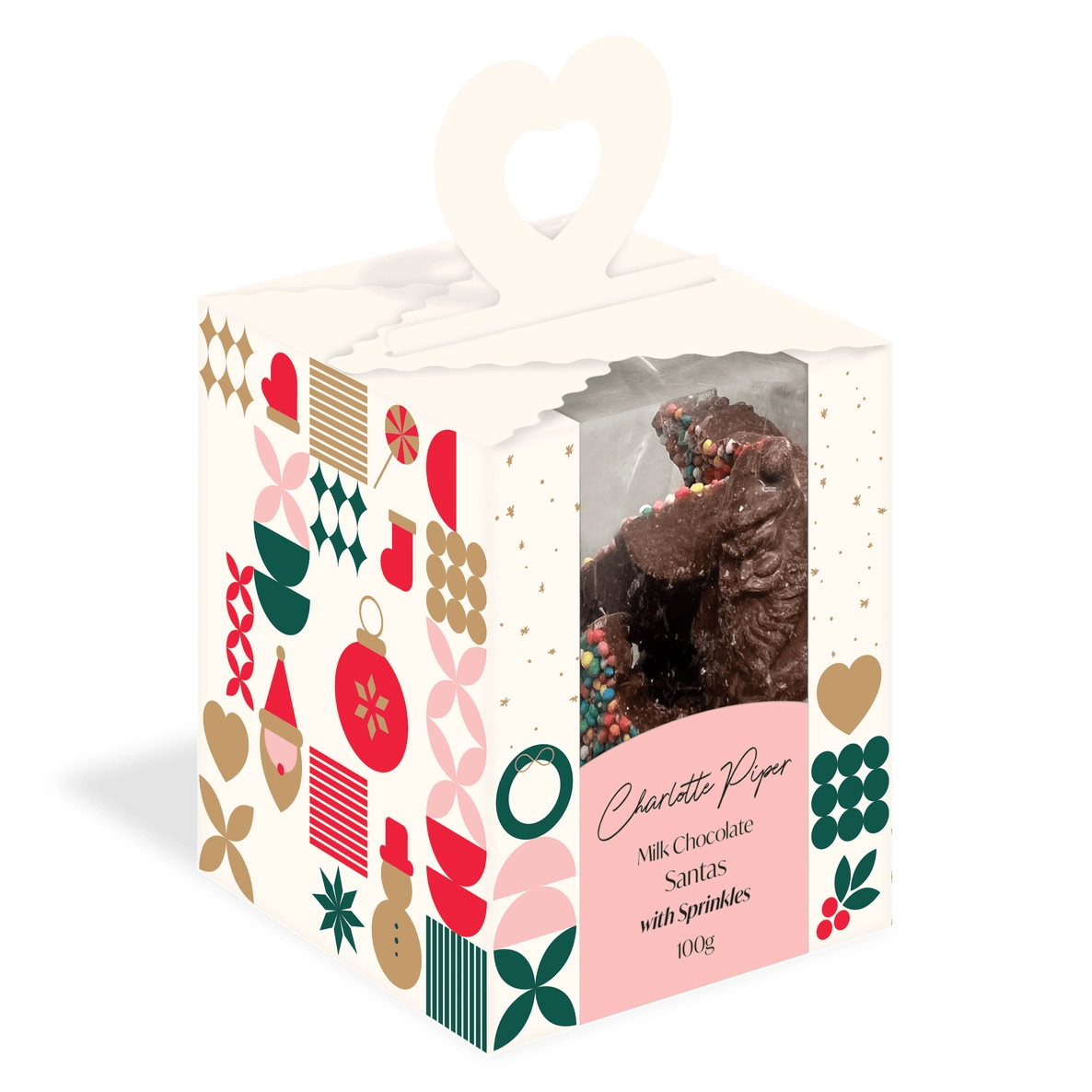Charlotte Piper Xmas Box Milk Choc Small Santas with Sprinkles 100g - Pure Apotheca
