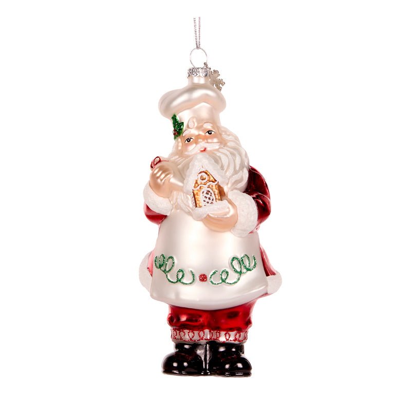 CHEF SANTA WITH GINGERBREAD HOUSE GLASS ORNAMENT - Pure Apotheca