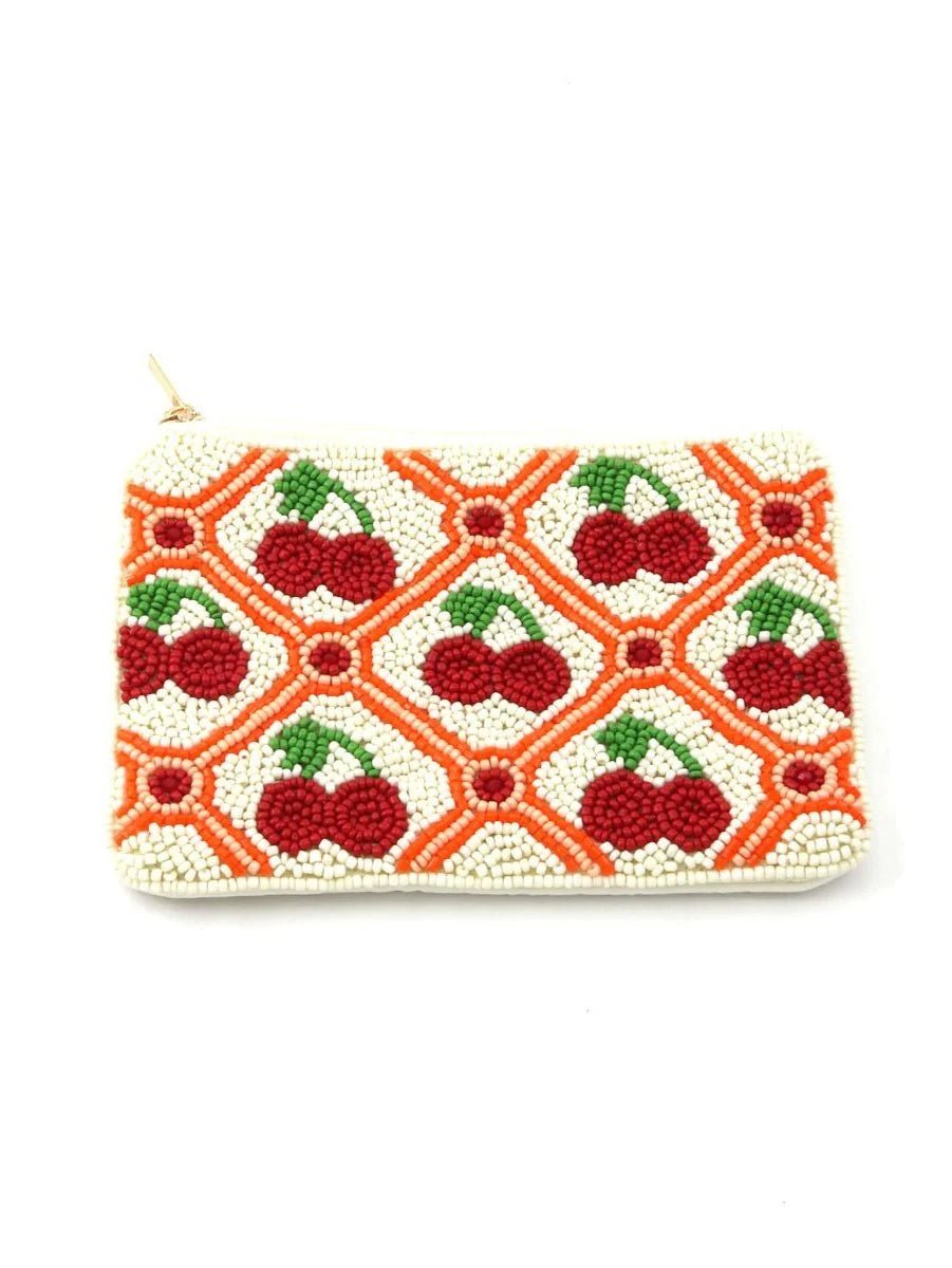 Cherry Garden White Beaded Purse - Pure Apotheca