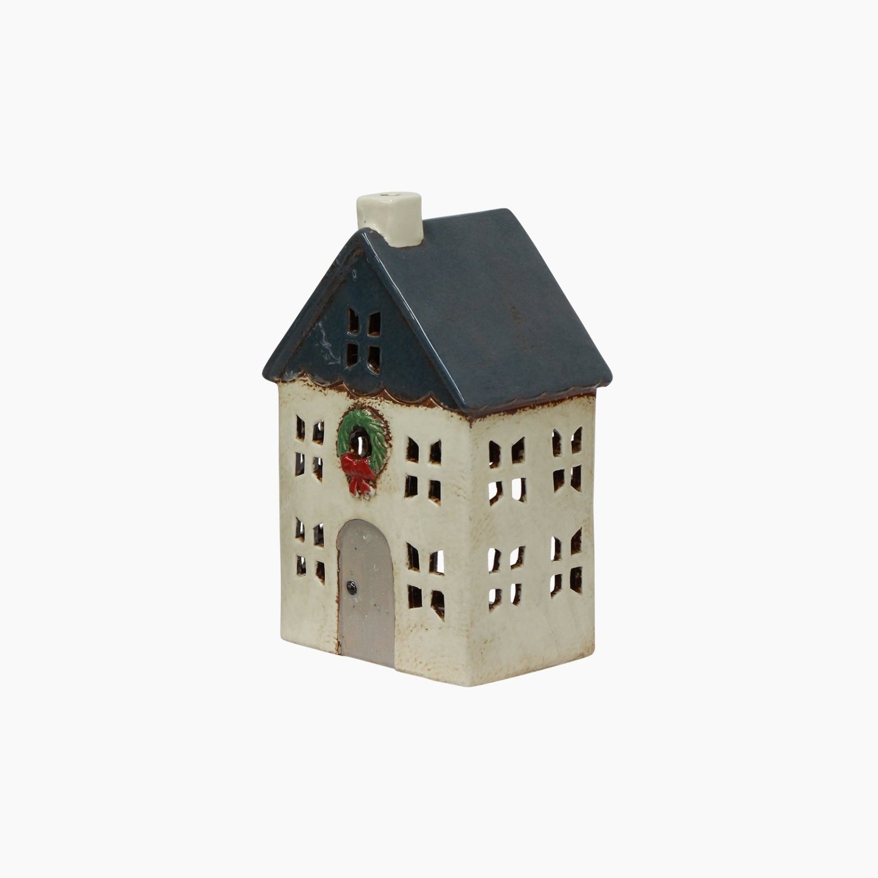 Chistmas Tea Light House Blue with Wreath Small - Pure Apotheca
