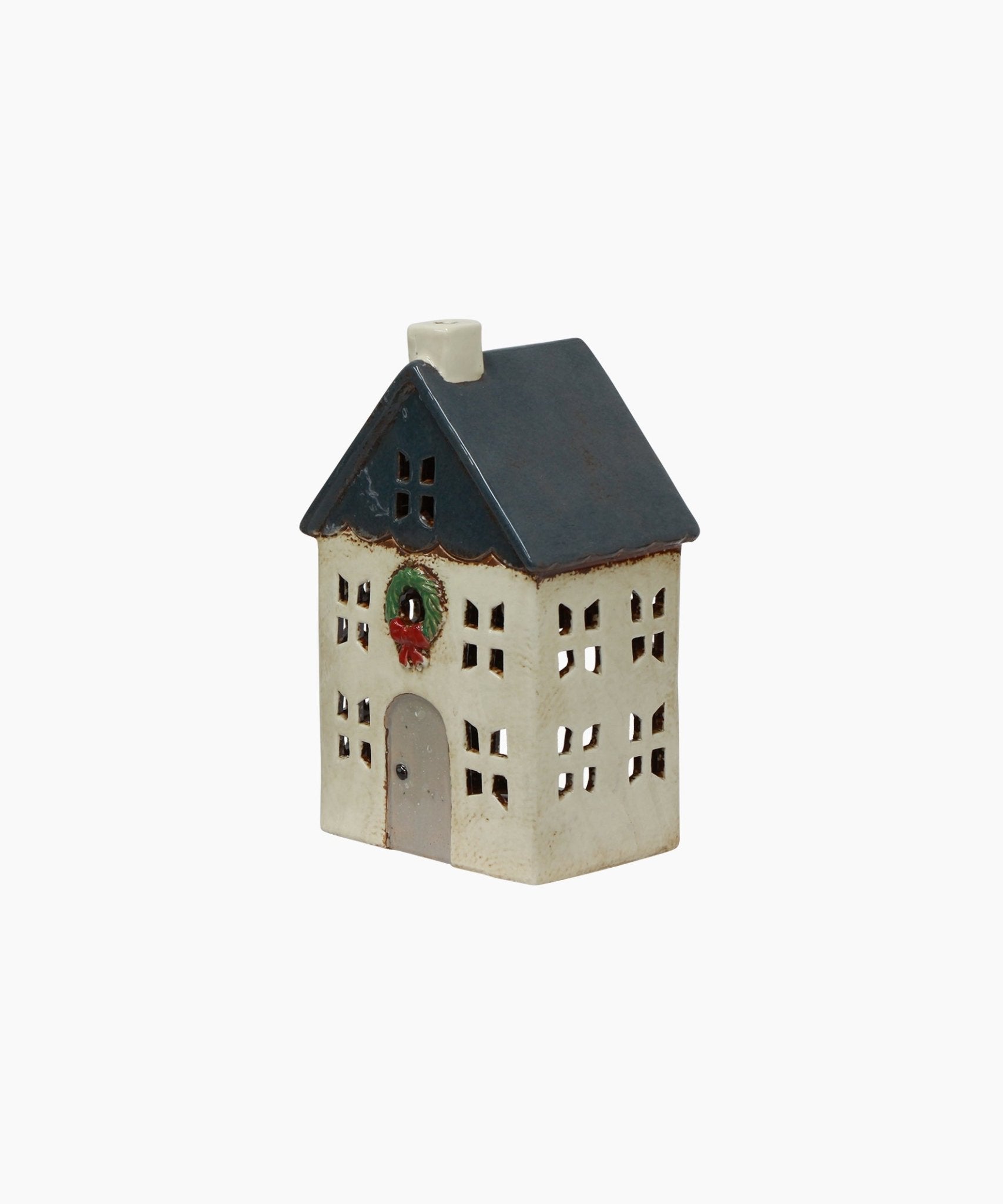Chistmas Tea Light House Blue with Wreath Small - Pure Apotheca