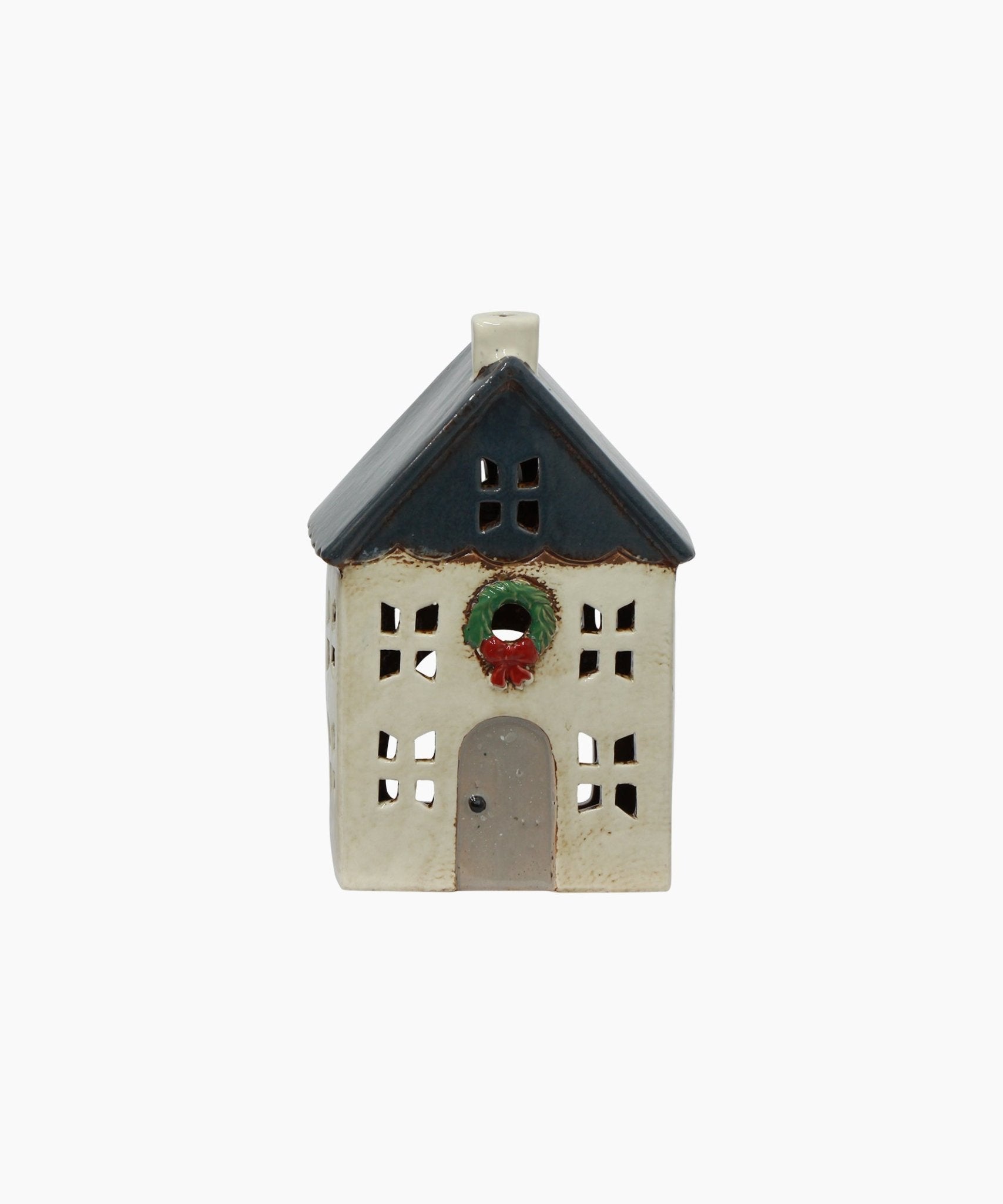 Chistmas Tea Light House Blue with Wreath Small - Pure Apotheca