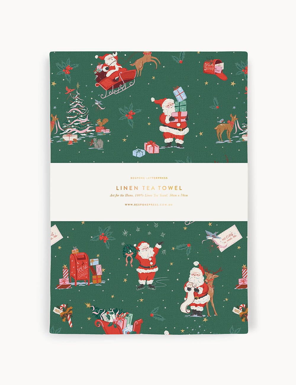 Christmas Santas Linen Teatowel - Pure Apotheca
