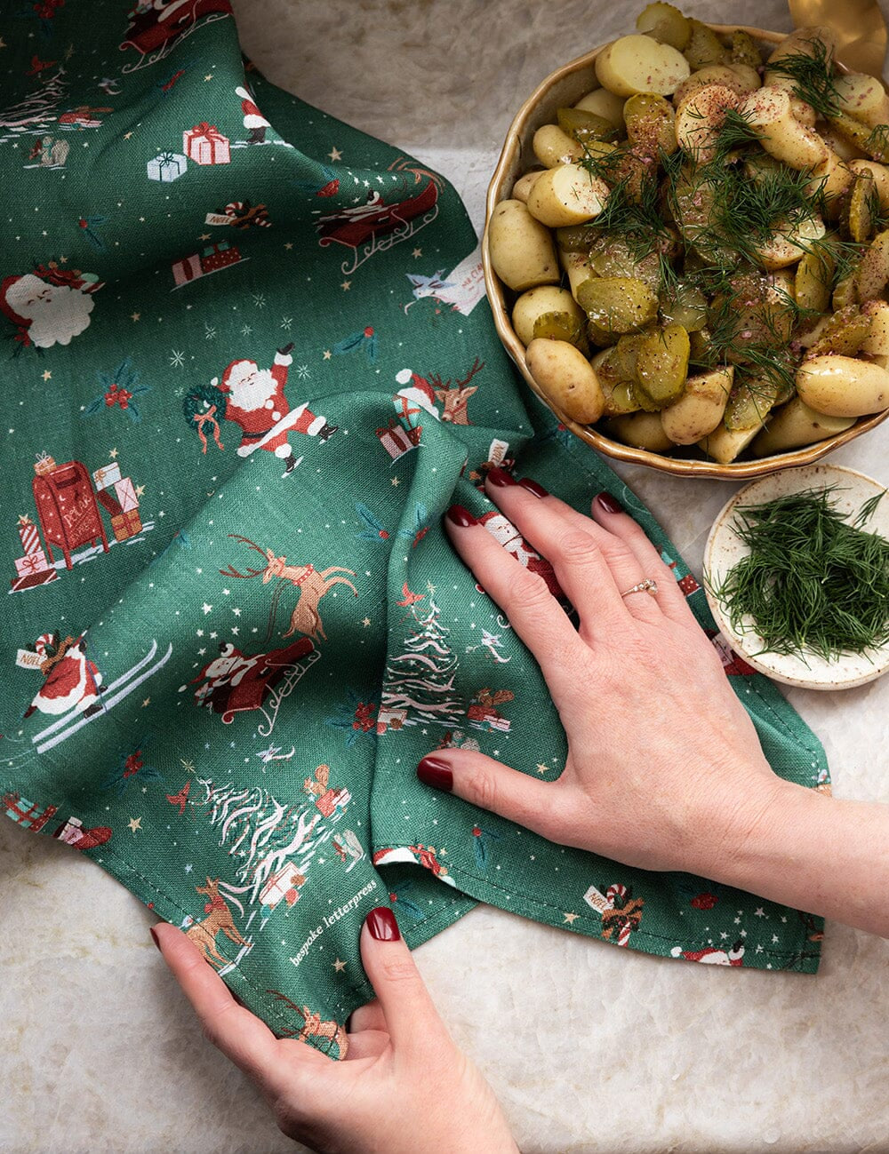 Christmas Santas Linen Teatowel - Pure Apotheca