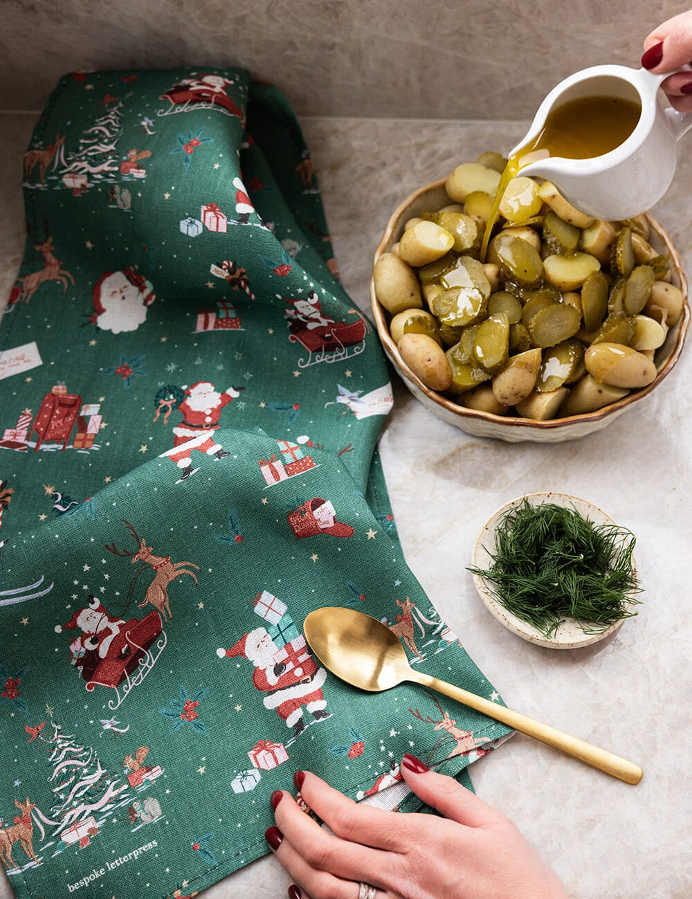 Christmas Santas Linen Teatowel - Pure Apotheca