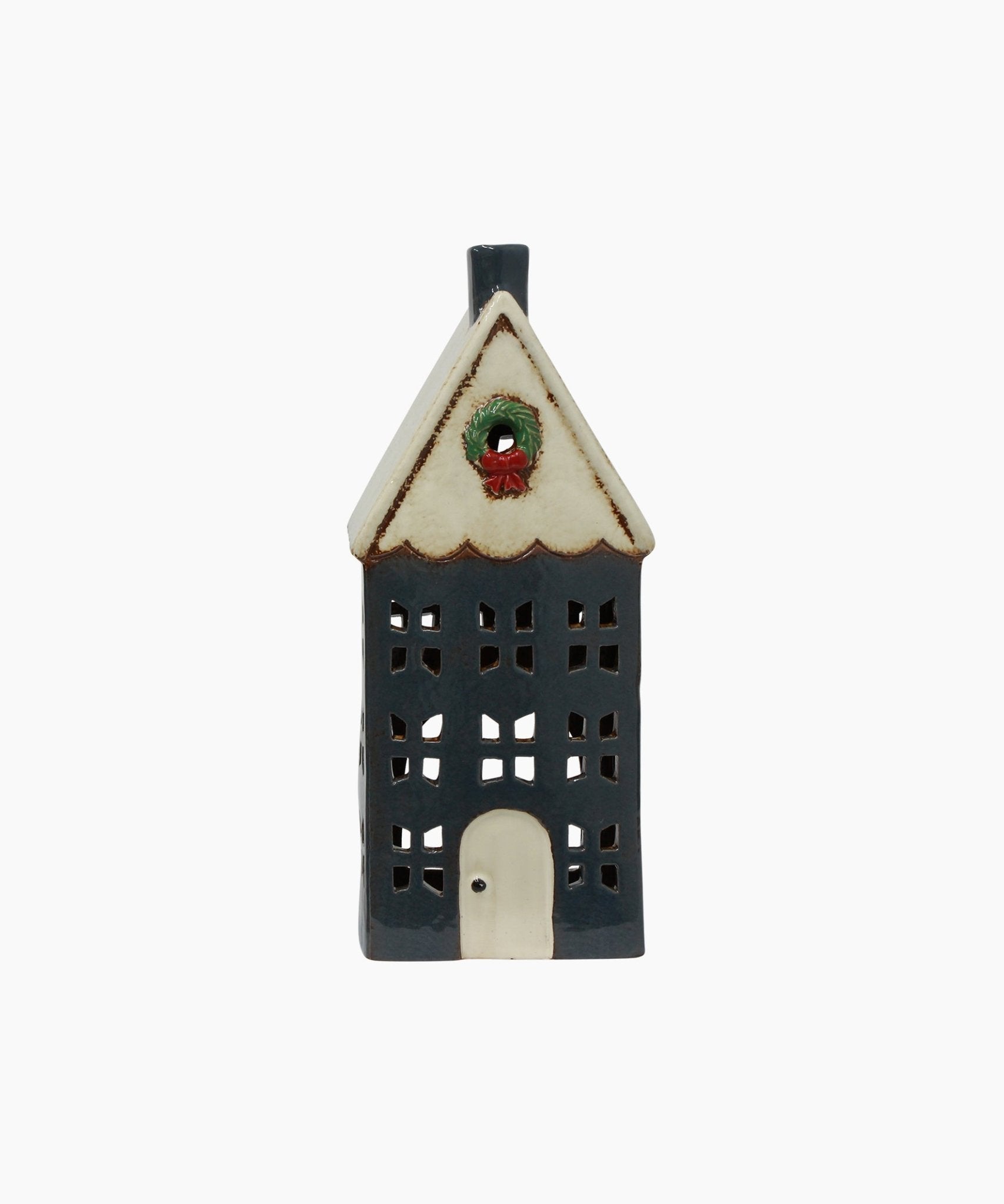 Christmas Tea Light House Blue with Wreath Large - Pure Apotheca