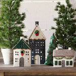 Christmas Tea Light House Blue with Wreath Large - Pure Apotheca