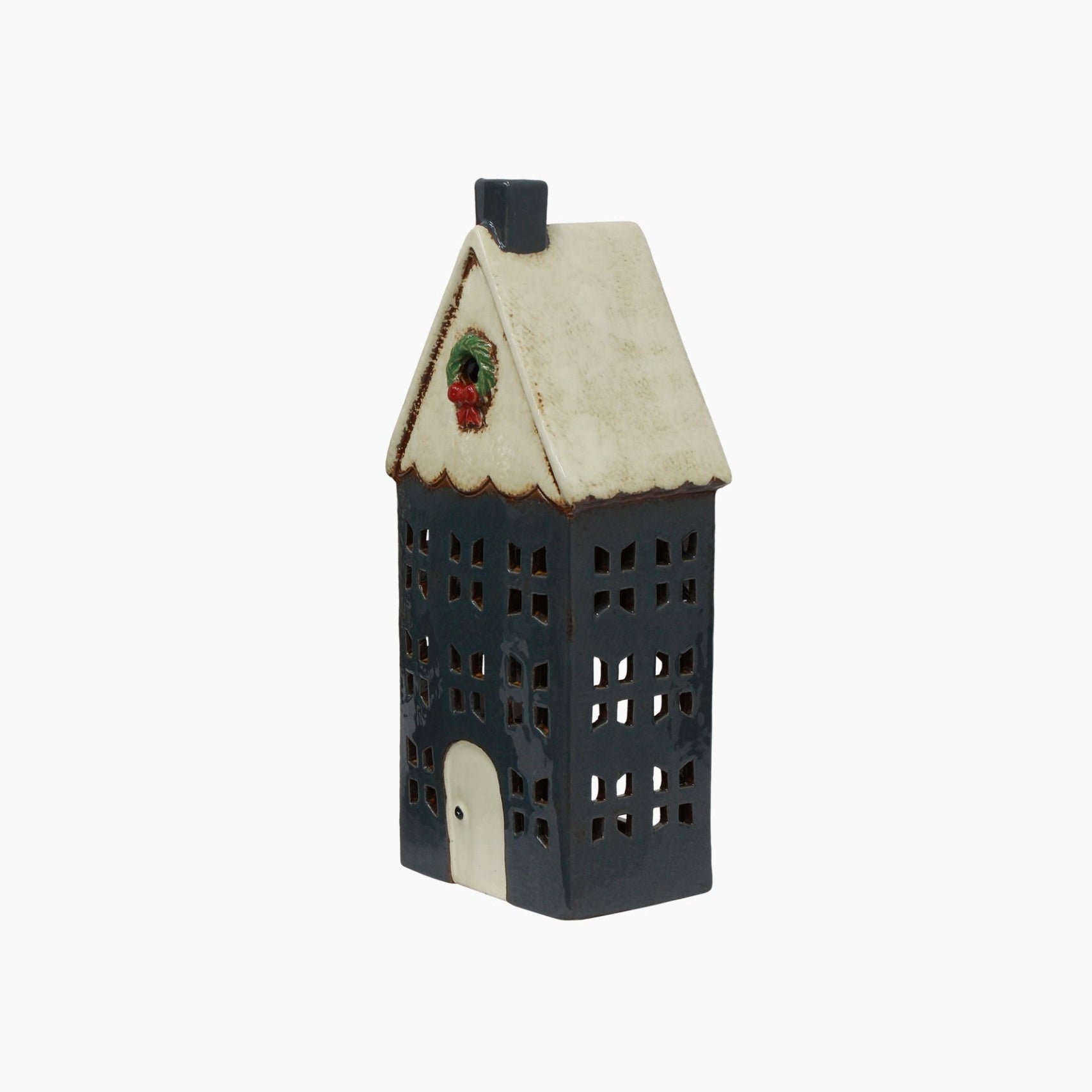 Christmas Tea Light House Blue with Wreath Large - Pure Apotheca