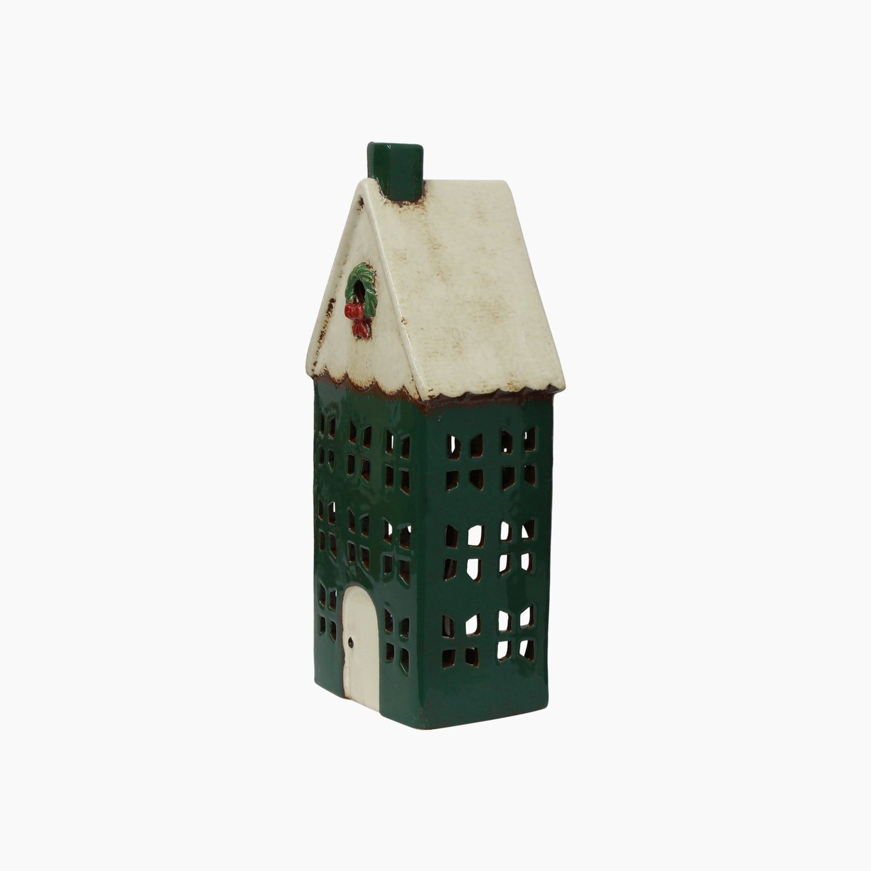 Christmas Tea Light House Green with Wreath Large - Pure Apotheca