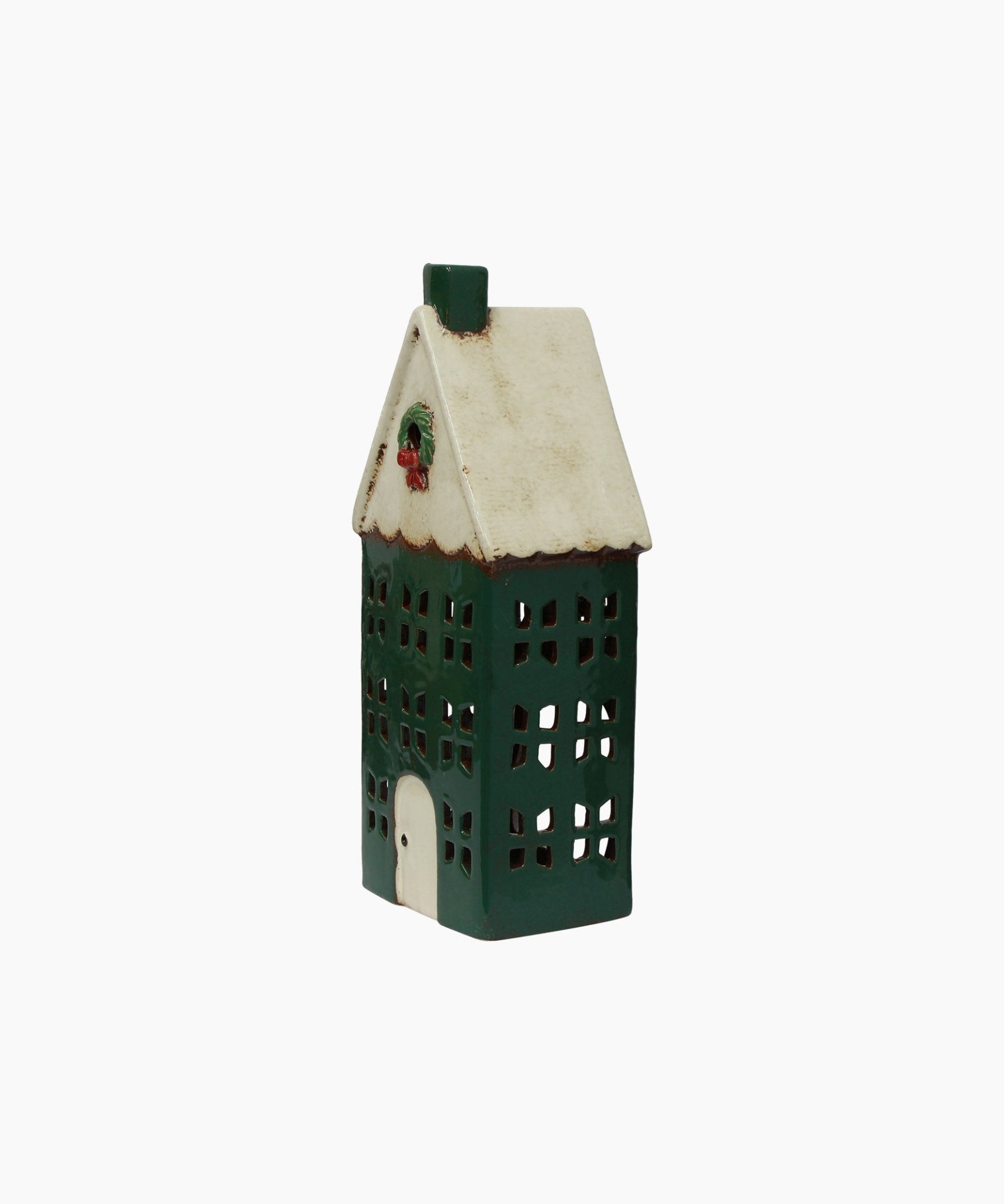 Christmas Tea Light House Green with Wreath Large - Pure Apotheca
