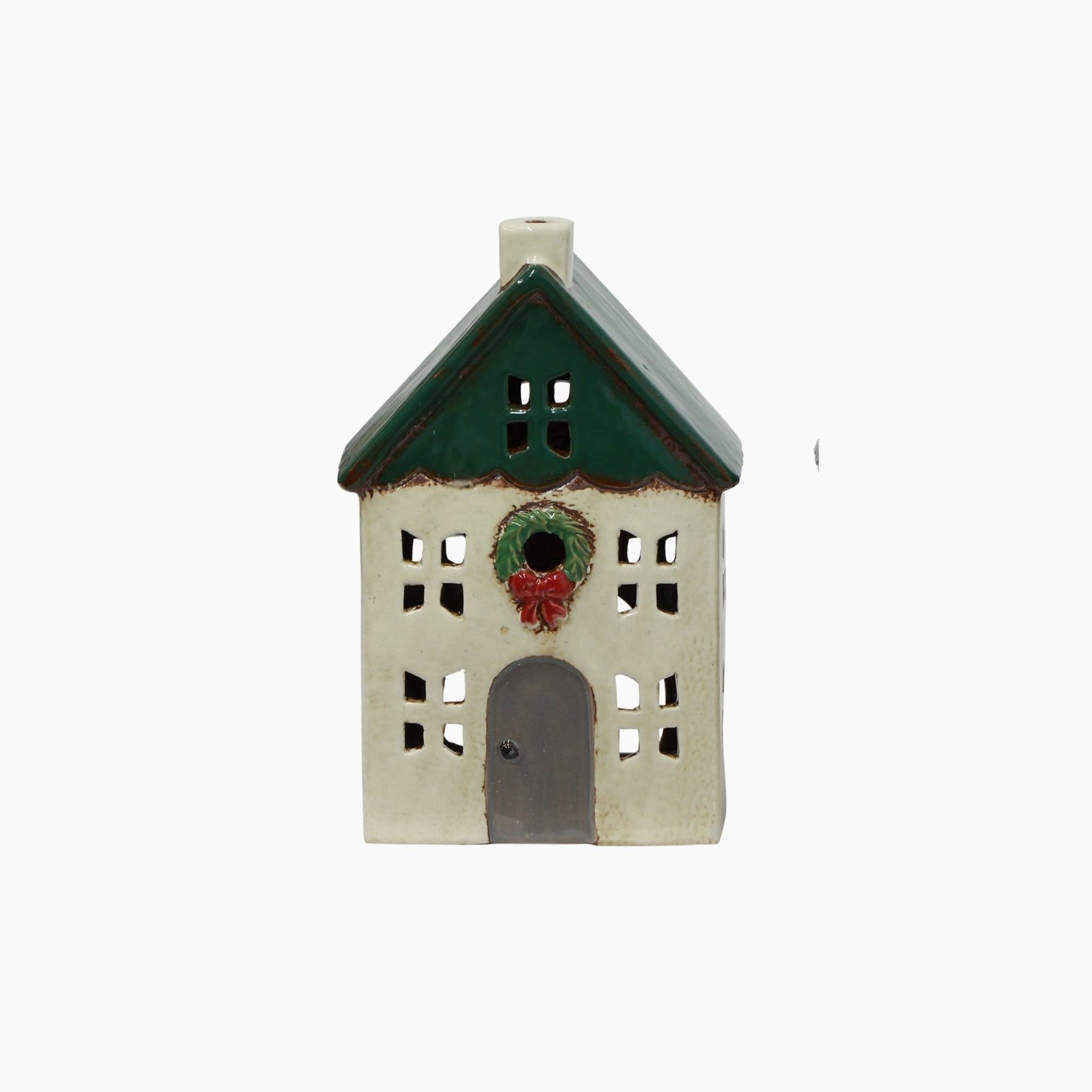 Christmas Tea Light House Green with Wreath Small - Pure Apotheca