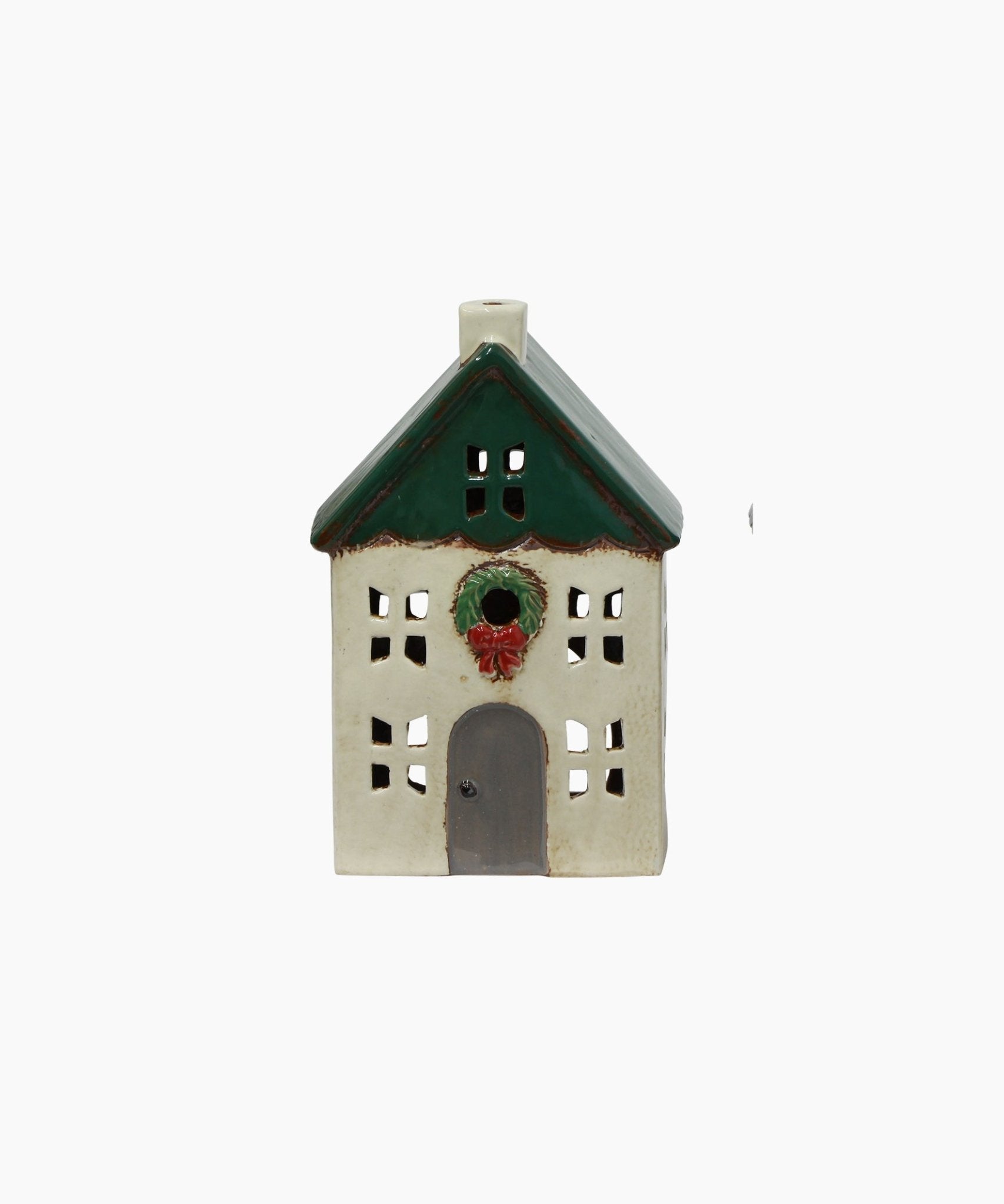 Christmas Tea Light House Green with Wreath Small - Pure Apotheca