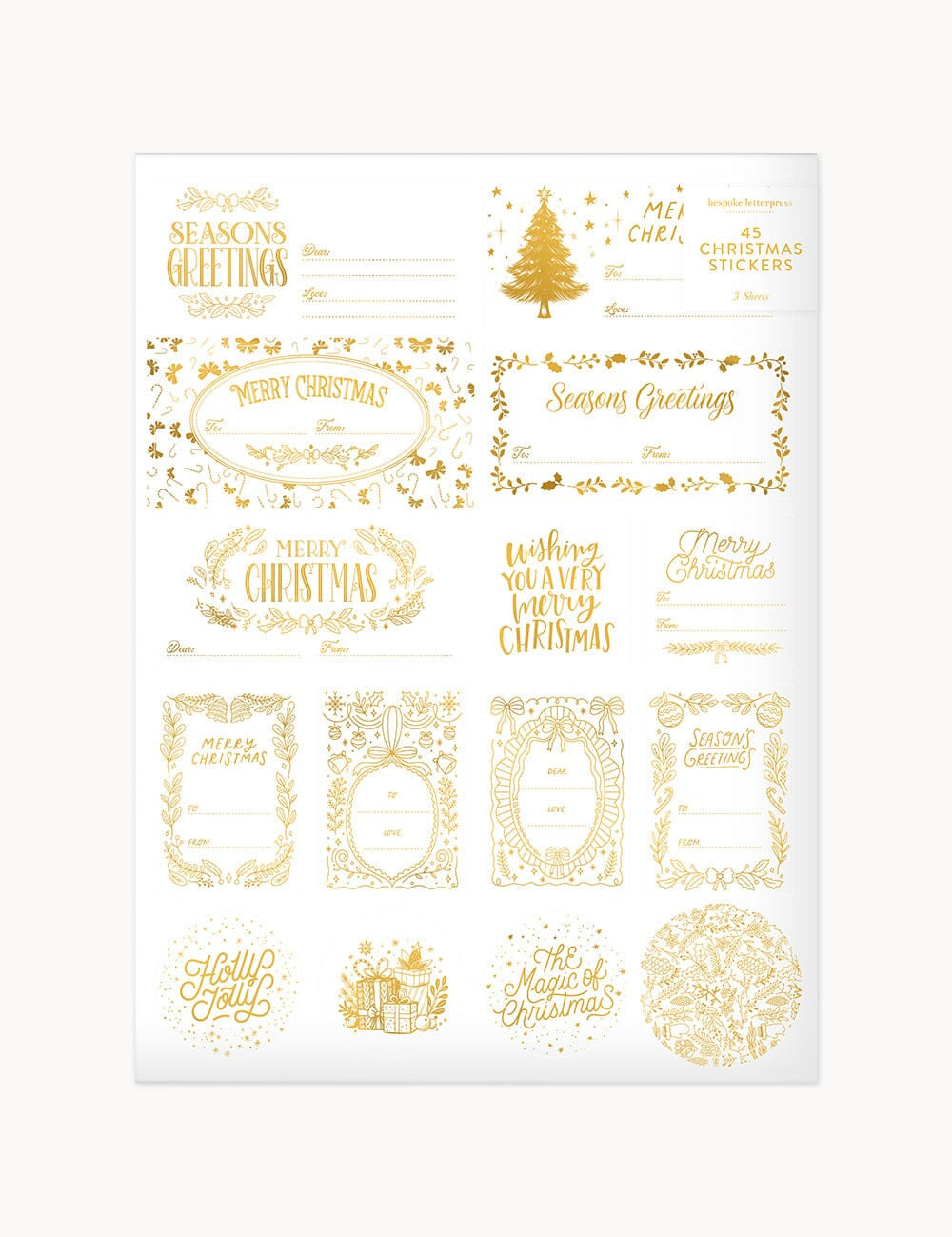 Classic Christmas Gold Foil Sticker Sheets 45pk - Pure Apotheca