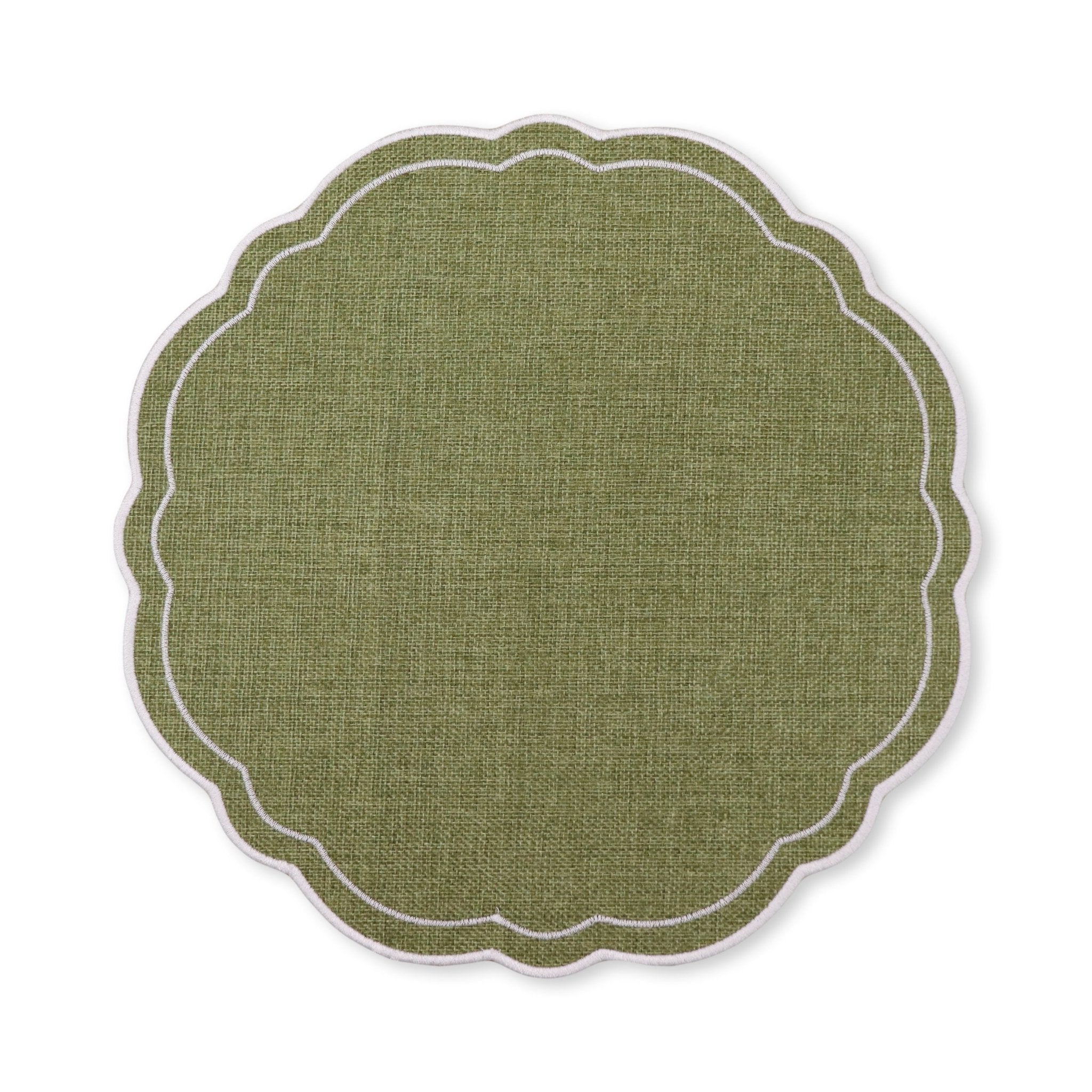 CLAUDIA GREEN/WHITE SCALLOPED ROUND PLACEMAT D33CM - Pure Apotheca