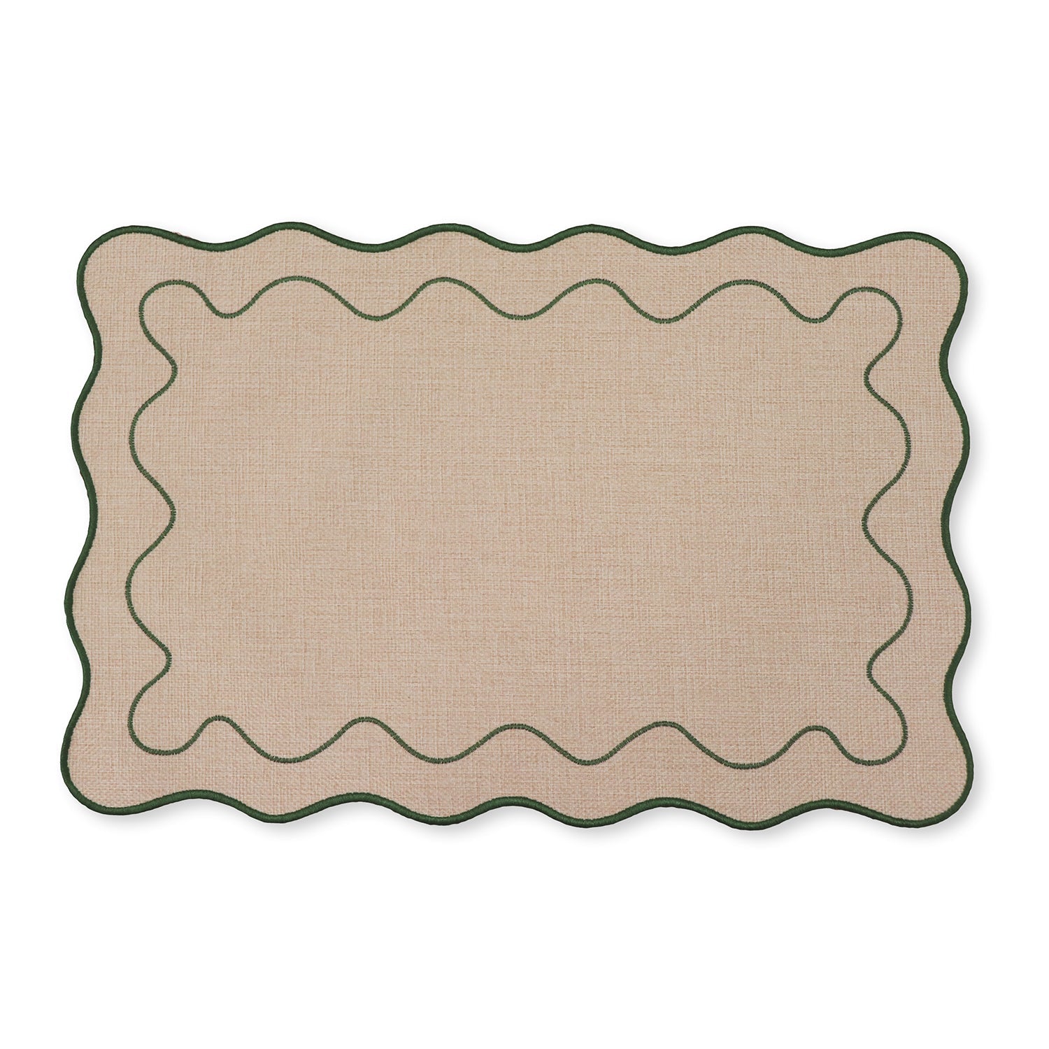 CLAUDIA LIGHT NATURAL/GREEN SCALLOPED RECTANGLE PLACEMAT - Pure Apotheca