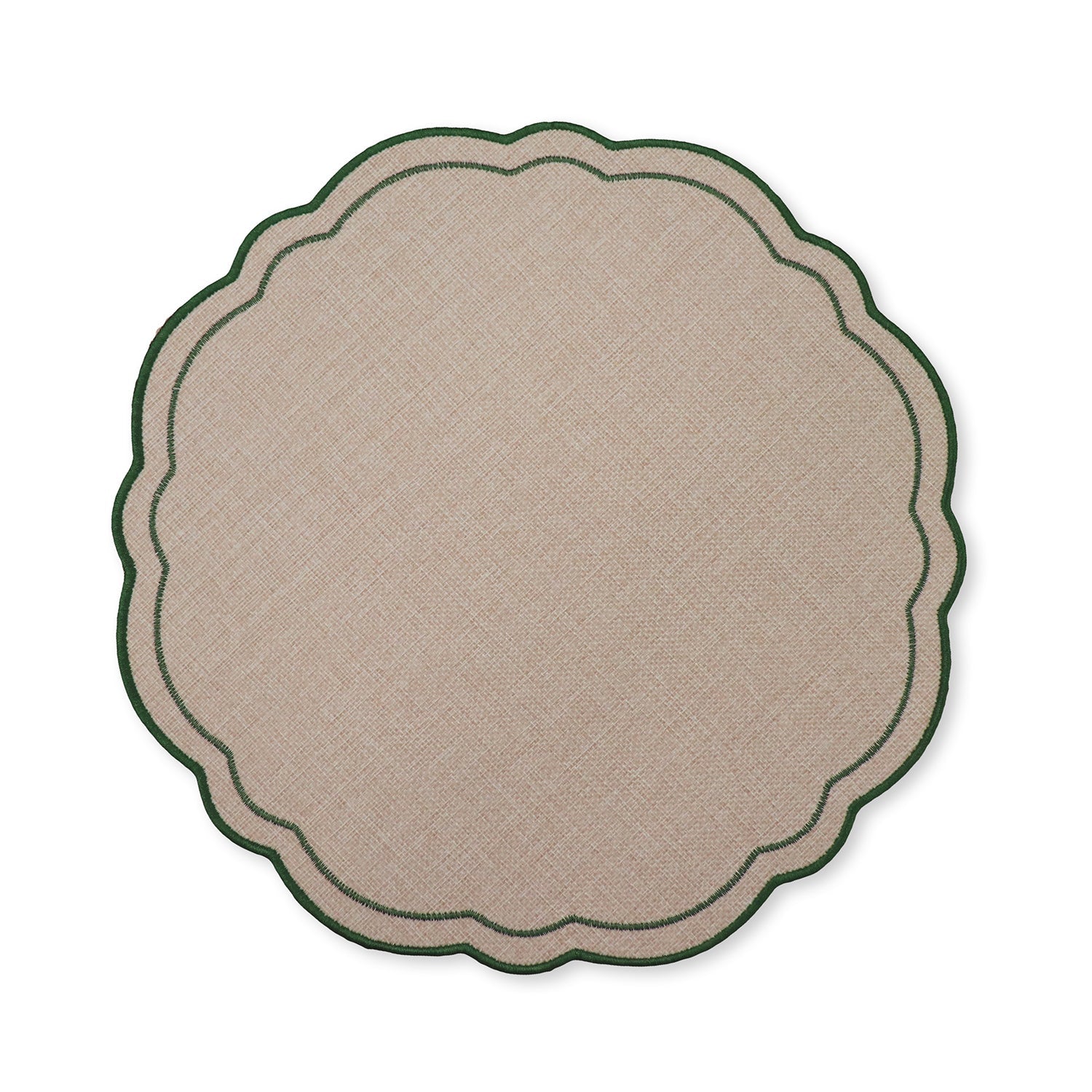 CLAUDIA LIGHT NATURAL/GREEN SCALLOPED ROUND PLACEMAT D33CM - Pure Apotheca