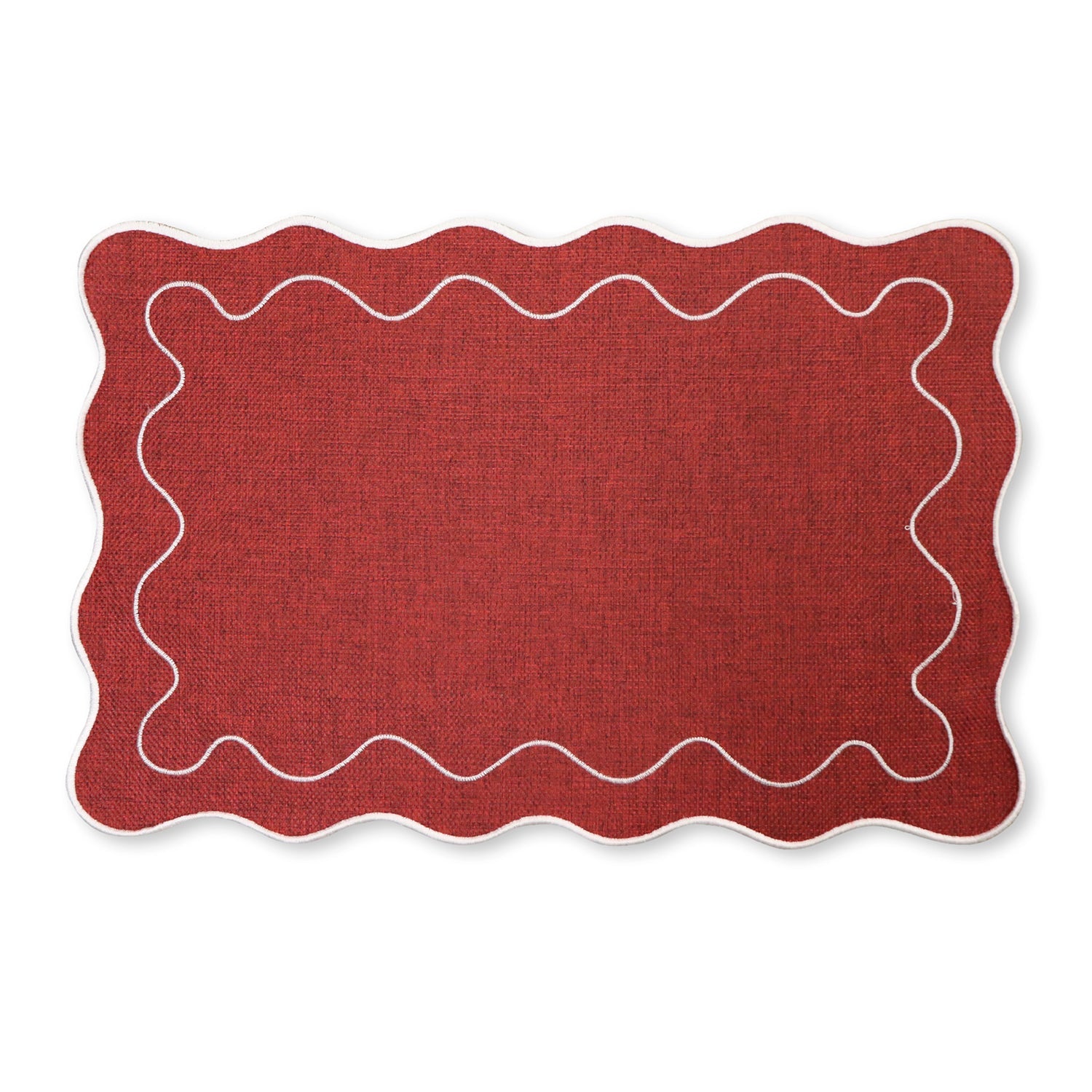 CLAUDIA RED/WHITE SCALLOPED RECTANGLE PLACEMAT 30X45CM - Pure Apotheca