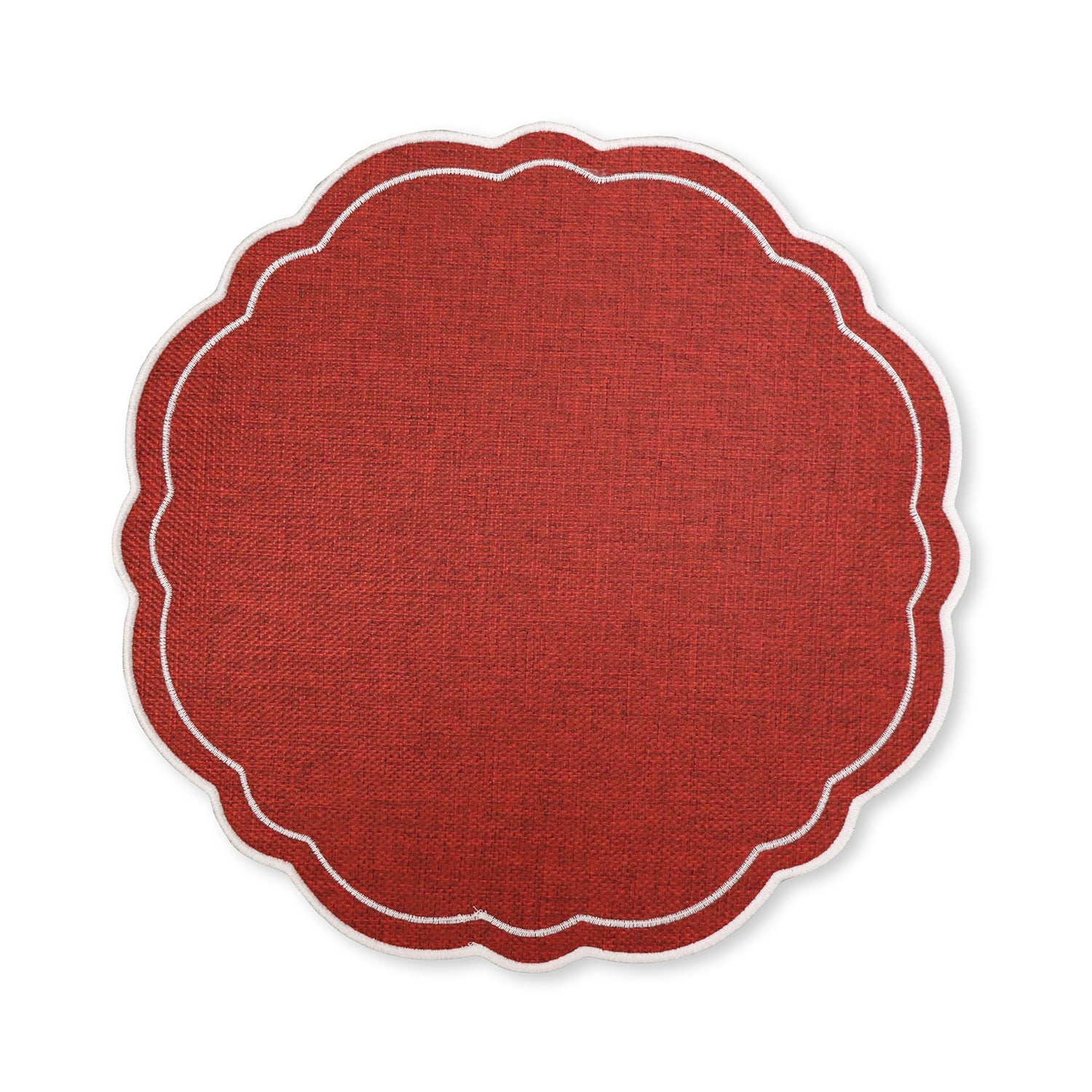 CLAUDIA RED/WHITE SCALLOPED ROUND PLACEMAT D33CM - Pure Apotheca