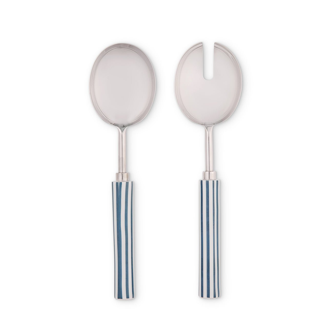 CLYDE STRIPE BLUE/WHITE SALAD SERVER SET - Pure Apotheca