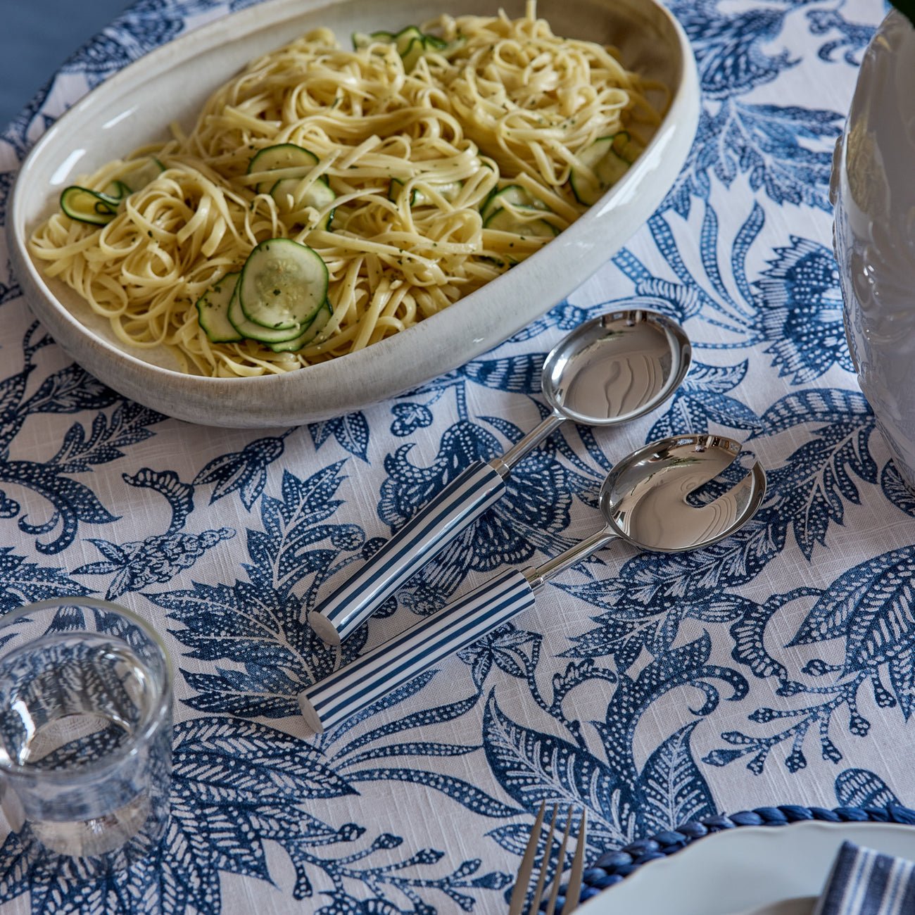 CLYDE STRIPE BLUE/WHITE SALAD SERVER SET - Pure Apotheca