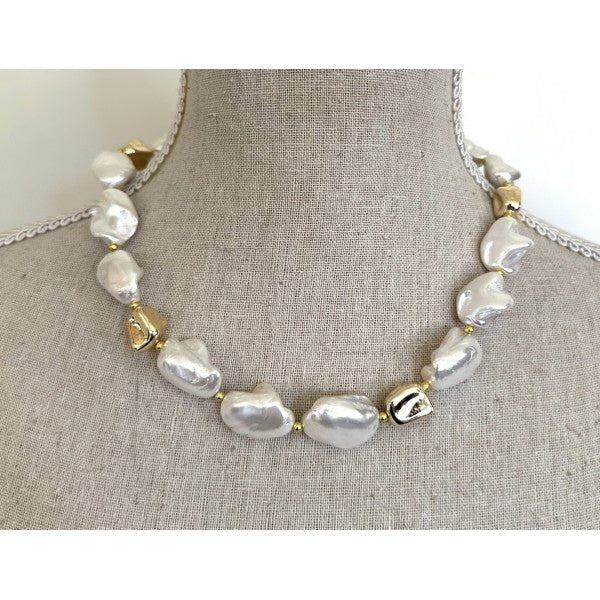 Courtney Baroque Shell Pearl & Gold Nuggets Necklace 48cm - Pure Apotheca