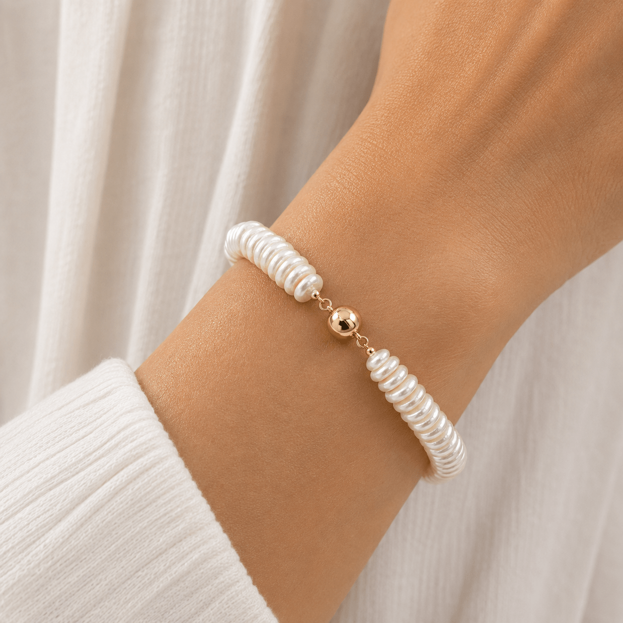 Cove Shell Pearl Disc Bracelet with Gold Magnet Clasp - Pure Apotheca