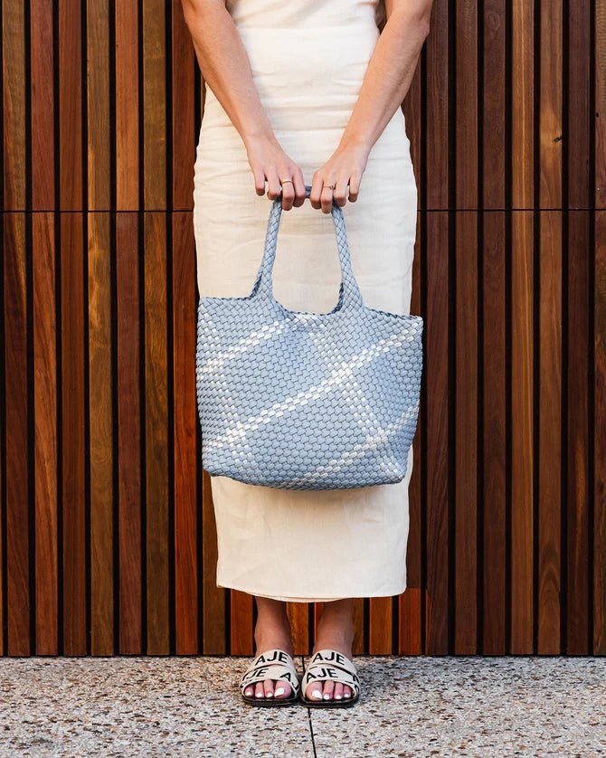 Cruiser Woven Tote Bag Chambray Blue Silver - Pure Apotheca