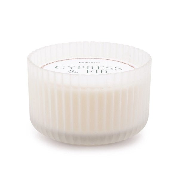 Cypress & Fir Frosted White Ribbed Candle LRG - Pure Apotheca