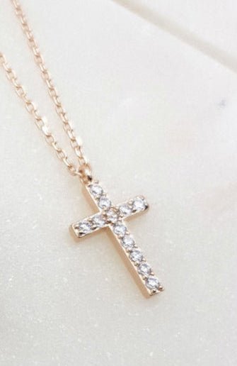 CZ Cross Necklace Rose Gold - Pure Apotheca