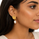 Gold Shell Studs Pearl Drop Earrings