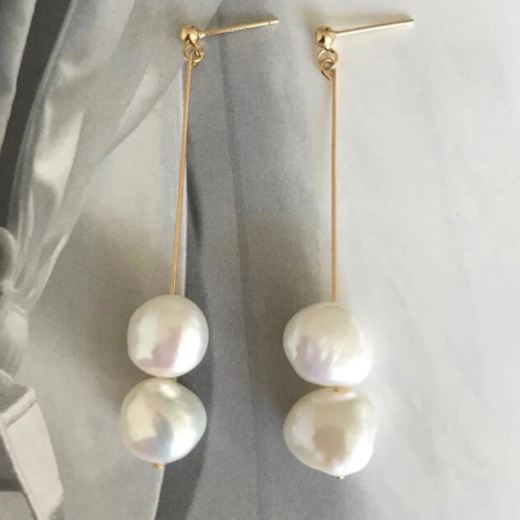 Danibelle Double Pearl Wire Drop Earring - Pure Apotheca