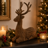 Natural Faux Rattan Sitting Deer 33cm