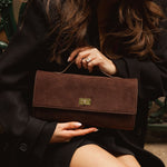 Delaney Clutch Suedette Chocolate - Pure Apotheca