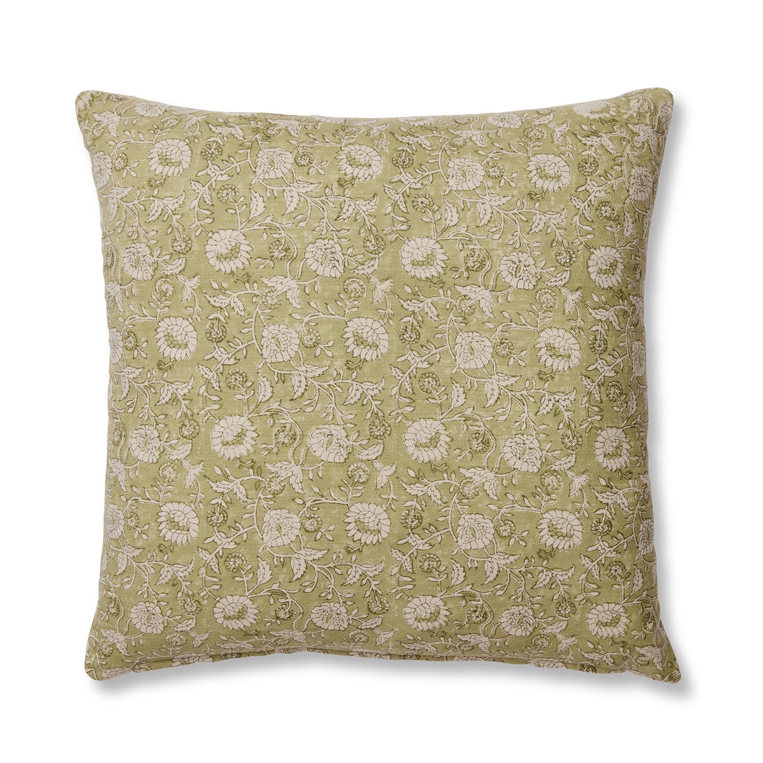 DELILAH FLORAL BLOCK PRINT GREEN CUSHION 50CM - Pure Apotheca