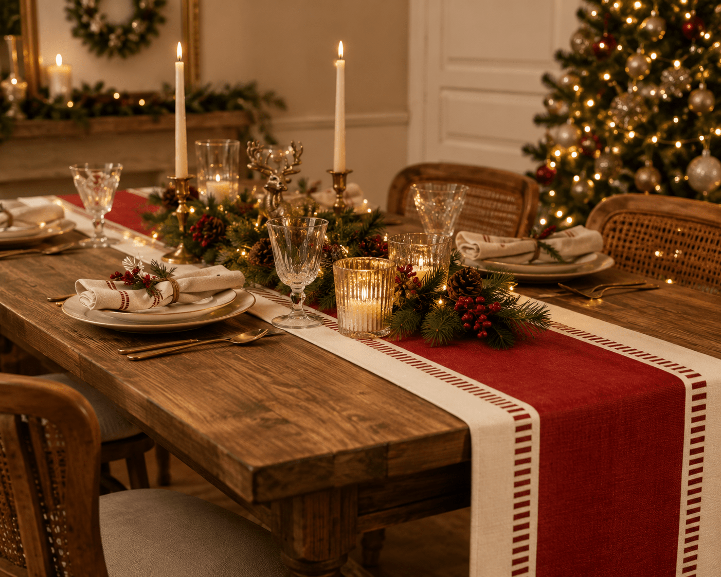 Deluxe Red White Striped Table Runner 180x33cm - Pure Apotheca