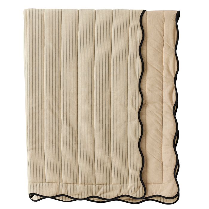 Eileen Cotton Quilted Throw 130x180cm Taupe/Black Stripe - Pure Apotheca