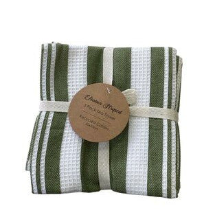 Eleanor Green Stripe Teatowel 3pk - Pure Apotheca