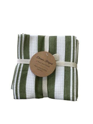 Eleanor Green Stripe Teatowel 3pk - Pure Apotheca